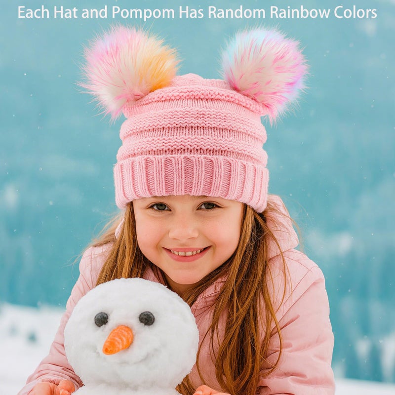 ACTLATI Kids Winter Knitted Beanie Hat Colorful Pompom Ears Ski Hat for Boy Girl(Ages 7-12) - Image 5